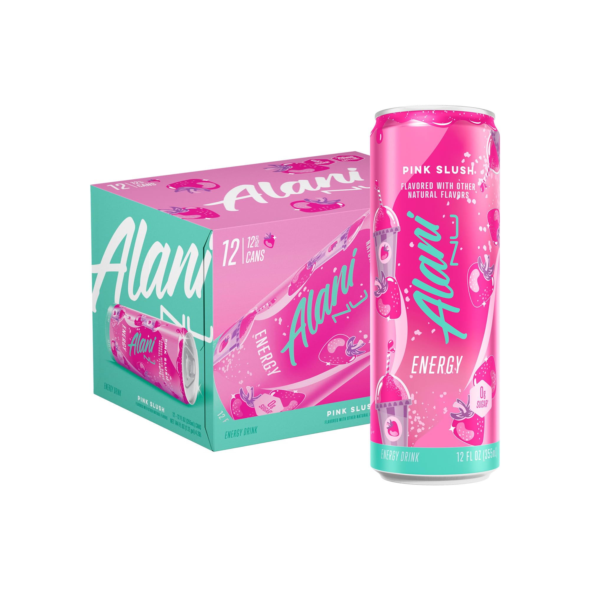 Premium Alani Nu PINK SLUSH Sugar Free, Low Calorie Energy Drinks, 200mg Caffeine, Biotin B Vitamins, Zero Sugar, 10 Calories, 12 Fl Oz Cans, 24 Pack