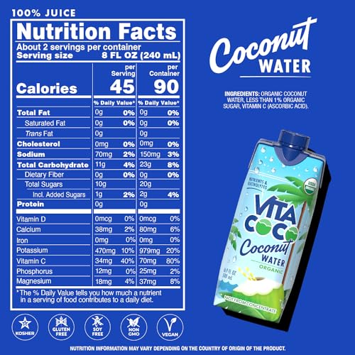 Premium Vita Coco Coconut Water, Pure Organic | Refreshing Coconut Taste | Natural Electrolytes | Vital Nutrients | 16.9 Oz (Pack Of 12)