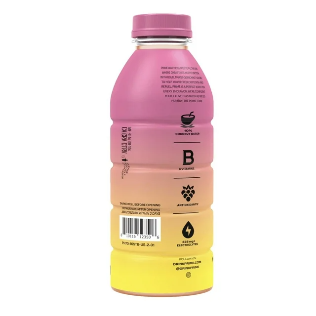 PRIME Strawberry Banana Limited Edition | Sports Drinks | Electrolyte Enhanced for Ultimate Hydration | 250mg BCAAs | B Vitamins | Antioxidants | 2g Of Sugar | 16.9 Fluid Ounce | 1 Pack