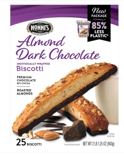 Premium Nonni's Almond Dark Chocolate Biscotti: 25 Count, 2lb,1.25 oz (943 g)