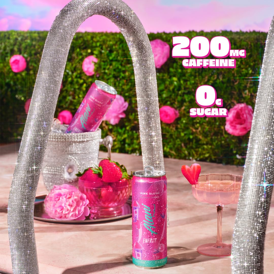 Premium Alani Nu PINK SLUSH Sugar Free, Low Calorie Energy Drinks, 200mg Caffeine, Biotin B Vitamins, Zero Sugar, 10 Calories, 12 Fl Oz Cans, 24 Pack
