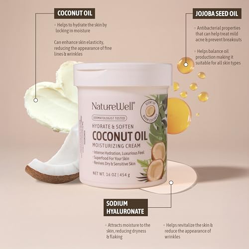 Quality NATURE WELL Hydrate & Soften Coconut Oil Moisturizing Cream for Face, Body, & Hands, Non-Greasy, Intense Hydration & Luxurious Feel, Revives Dry & Sensitive Skin, Superfood for Your Skin, 16 Oz
