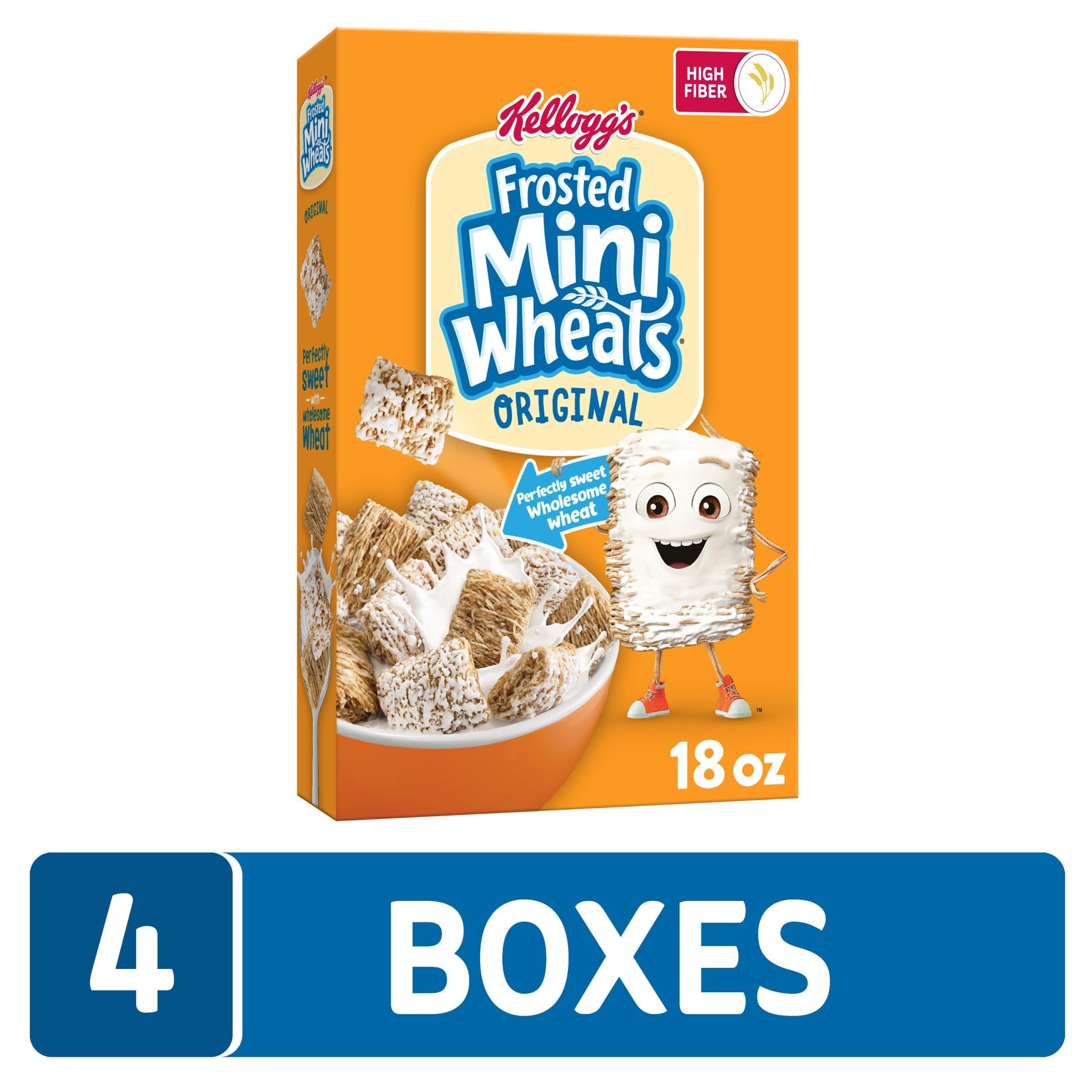Nutritious Kellogg's Frosted Mini-Wheats Cold Breakfast Cereal, Whole Grain, High Fiber Cereal, Kids Snacks