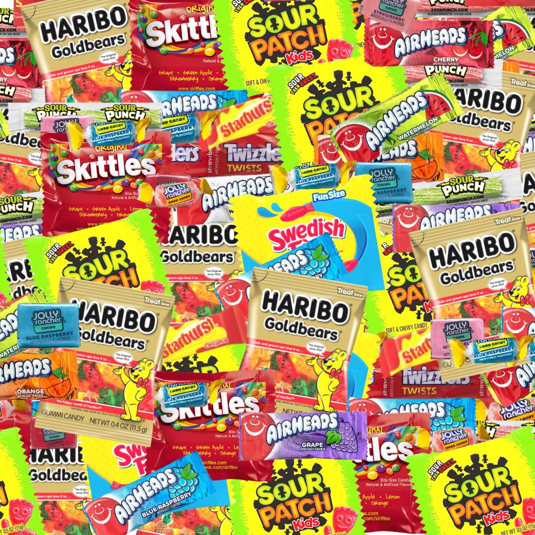 Premium Tasmo Assorted Bulk Candy Mix -Skittles, Air Heads, Swedish Fish, Sour Patch Kids, Hariibo, Starburst & More!- Individually Wrapped Candy (64 Ounces)