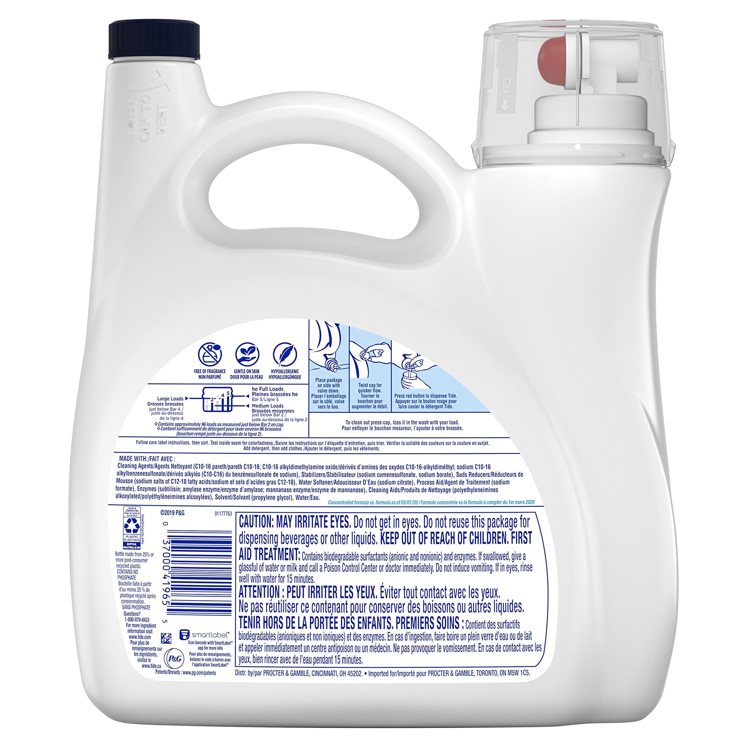 Premium Tide Free & gentle liquid laundry detergent, 96 loads, 138 Fl Oz