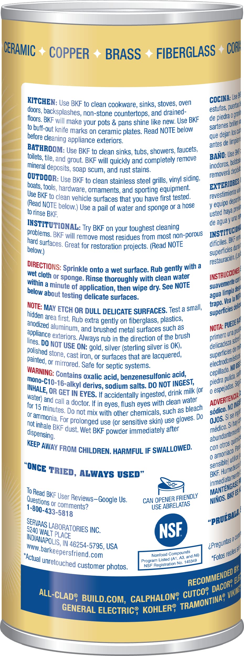 Quality Bar Keepers Friend Powder Cleanser 21 oz - Multipurpose Cleaner & Stain Remover - Bathroom, Kitchen & Outdoor Use - for Stainless Steel, Aluminum, Brass, Ceramic, Porcelain, Bronze and More (2)