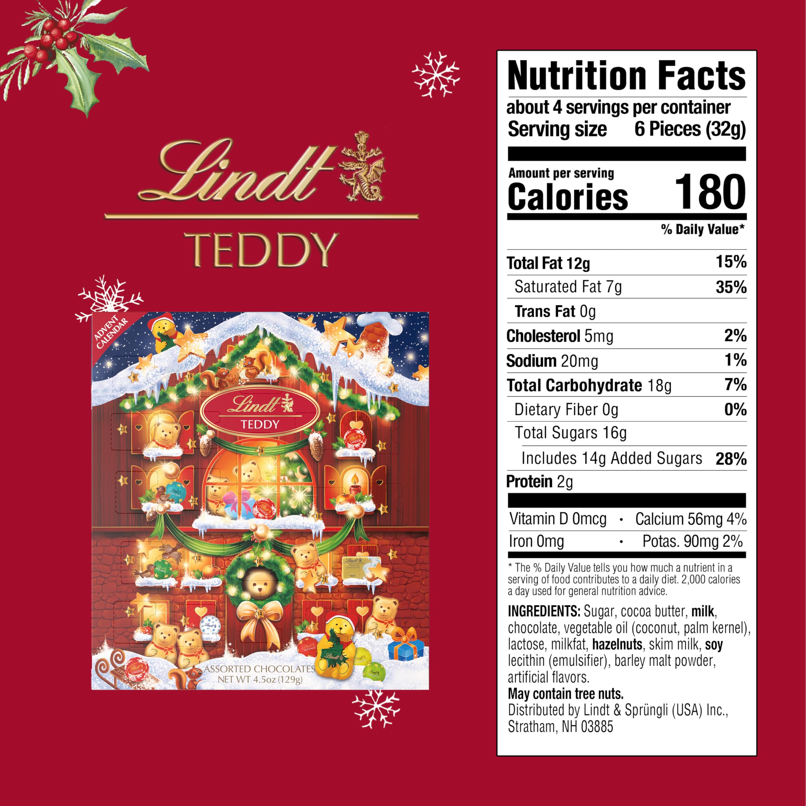 Premium Lindt Holiday Teddy Bear Chocolate Candy Advent Calendar