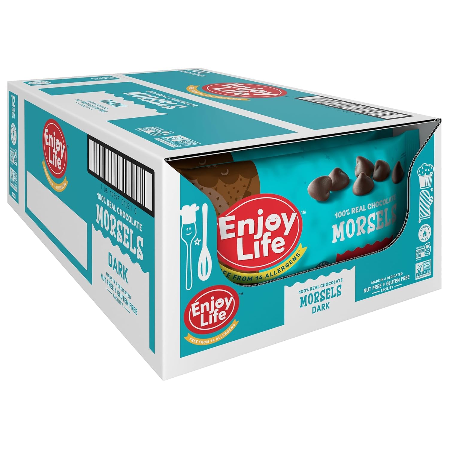 Quality Enjoy Life Baking Dark Chocolate Morsels, Dairy Free Chocolate Chips, Soy Free, Nut Free, Non GMO, Gluten Free, Vegan Chocolate Chips, Bulk Chocolate 12 Bags (9 oz)