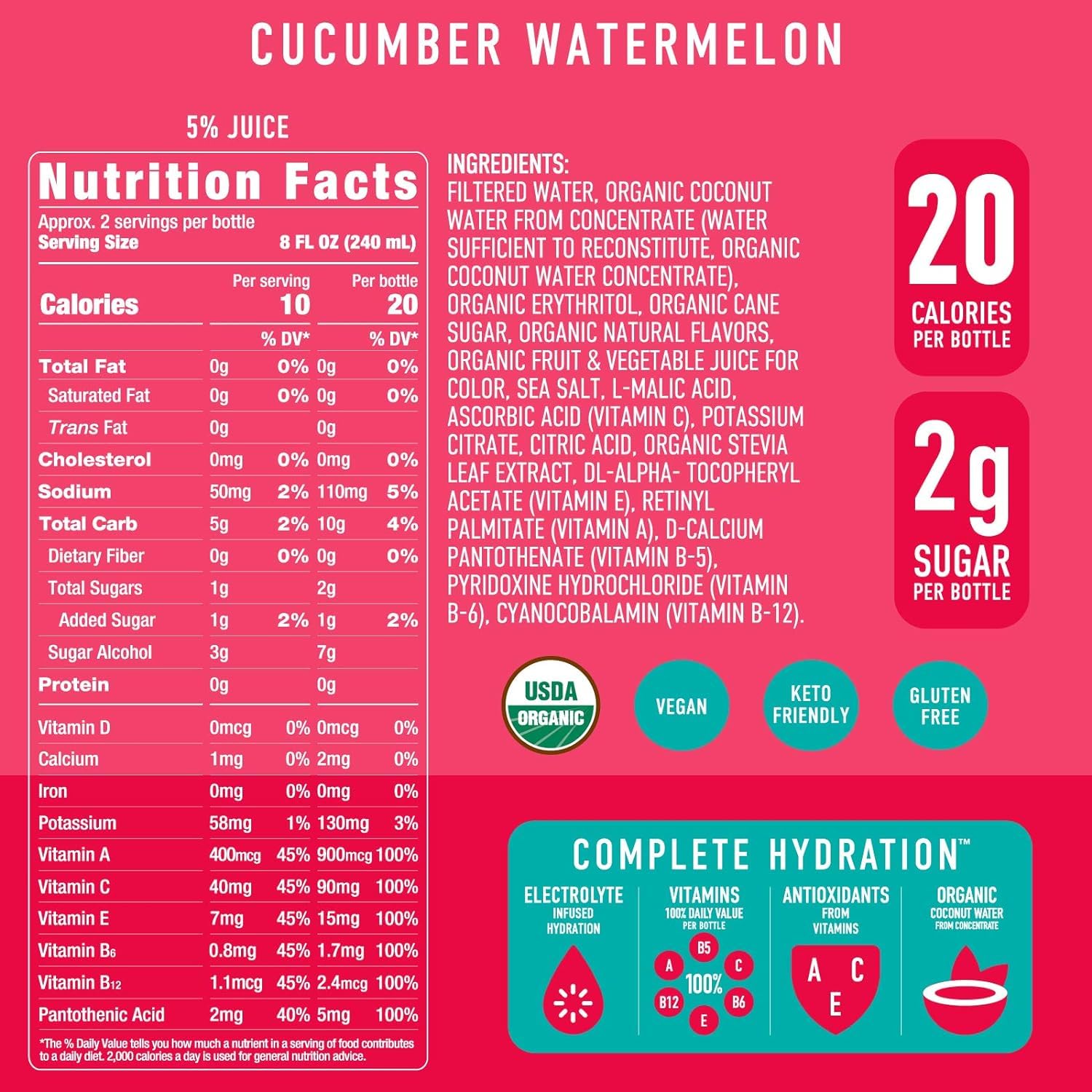 Premium ROAR Cucumber Watermelon Hydration Beverage 12 Pack, 18 FZ