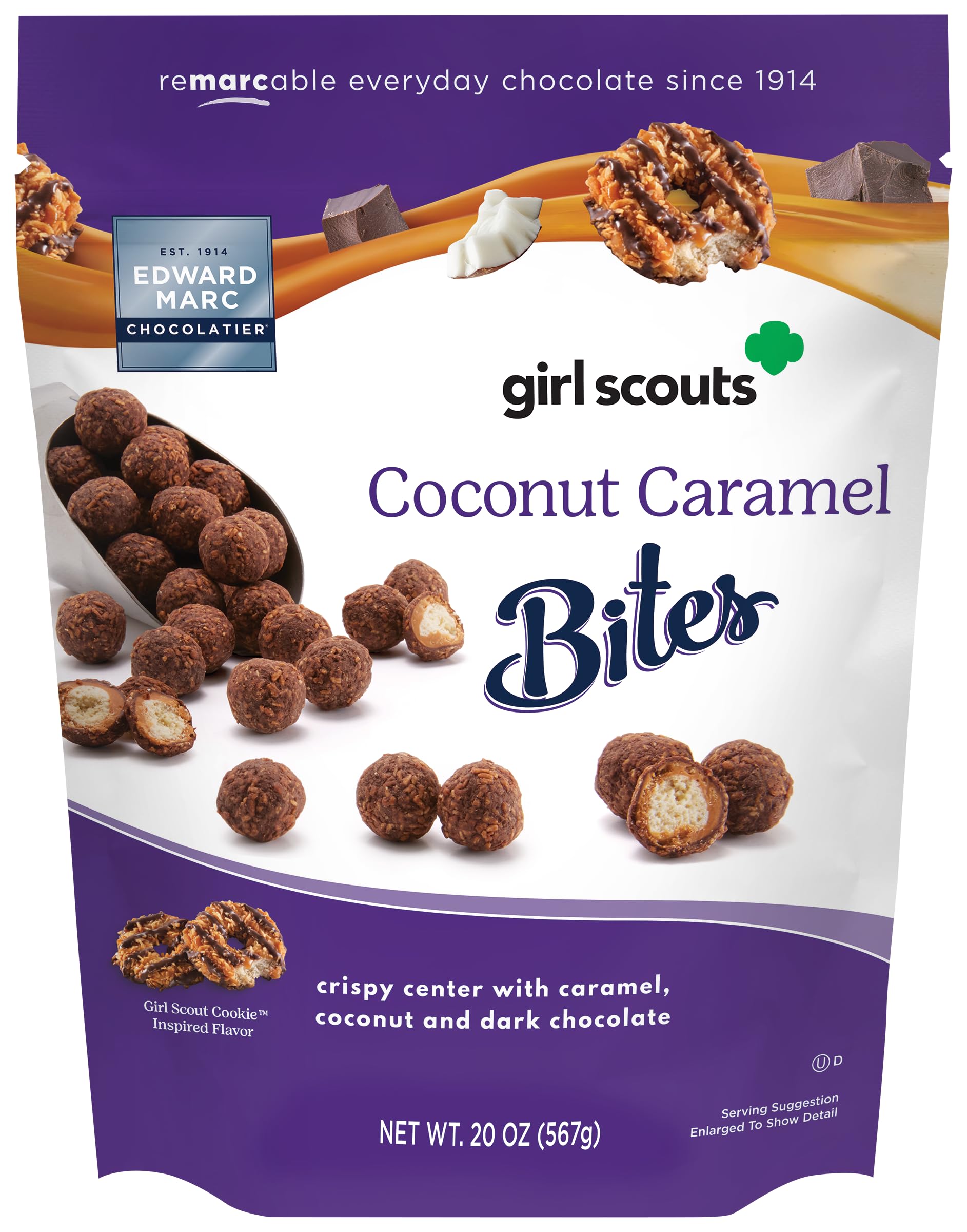Premium Edward Marc Coconut Caramel Bites, 20 oz – Girl Scouts-Inspired Candy, Chocolate-Coated Snacks, Sweet Treats, Dessert Bites, Giftable Gourmet Snacks