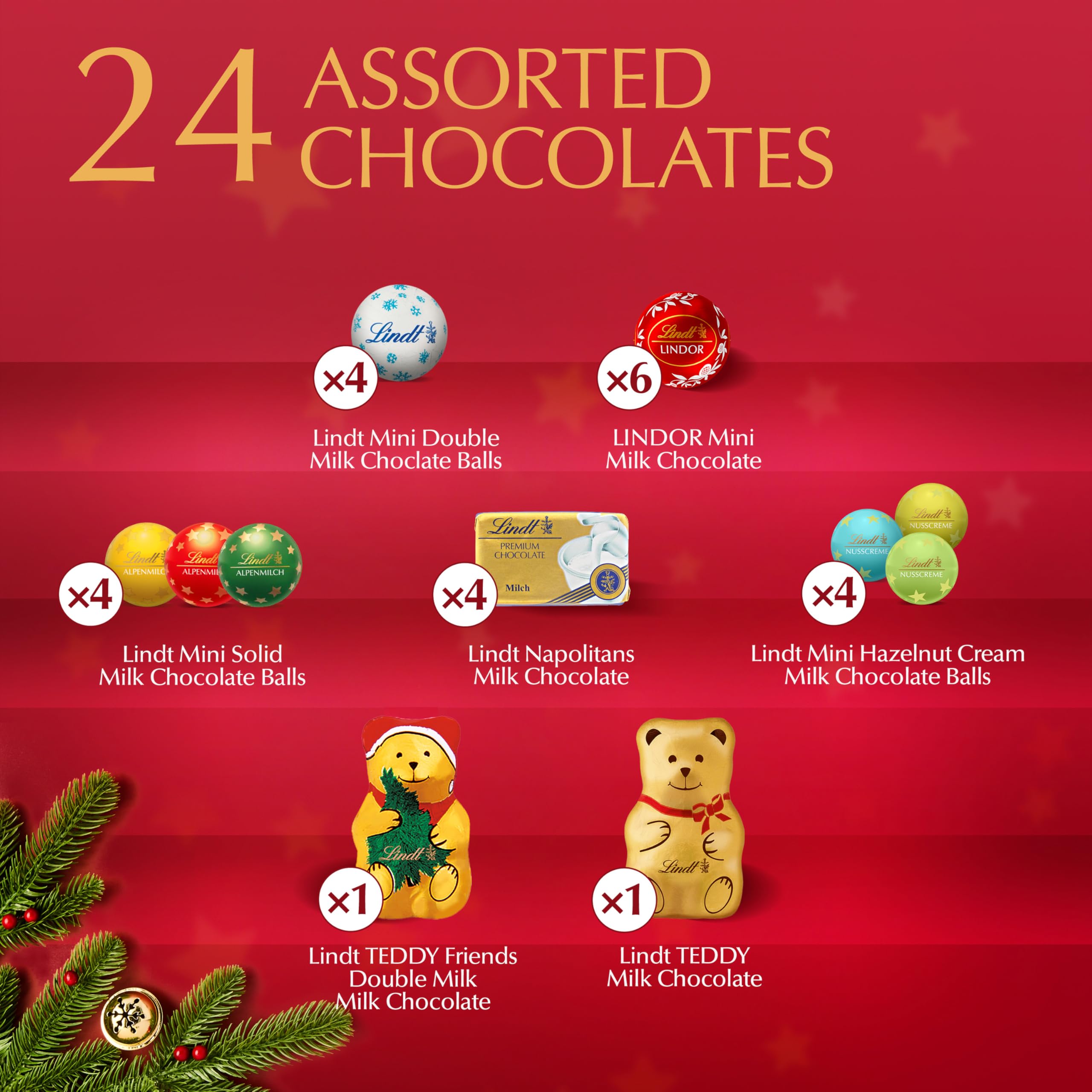 Premium Lindt Holiday Teddy Bear Chocolate Candy Advent Calendar