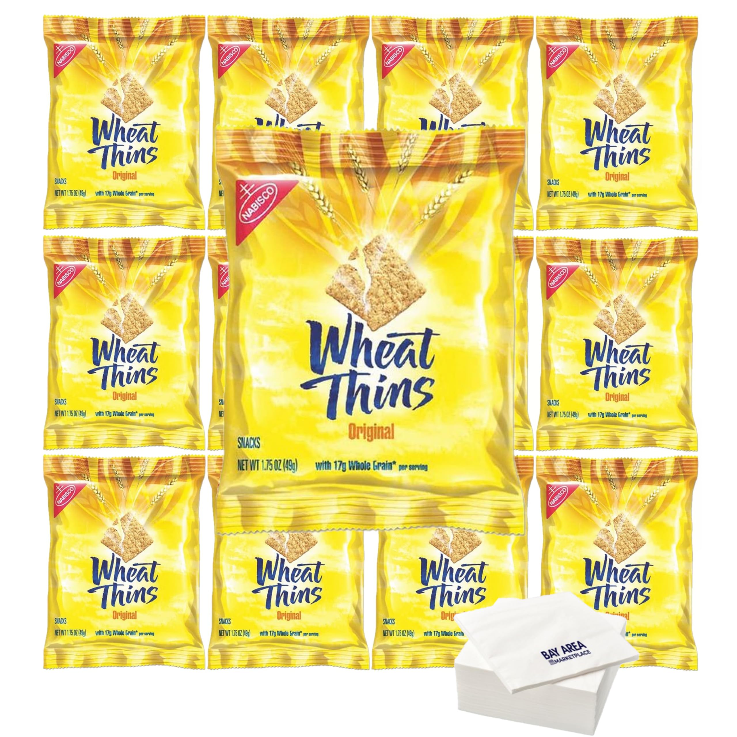 Quality Wheat Thins Original Wheat Crackers, 1.75oz Bags, (Pack of 10) with Bay Area Marketplace Napkins