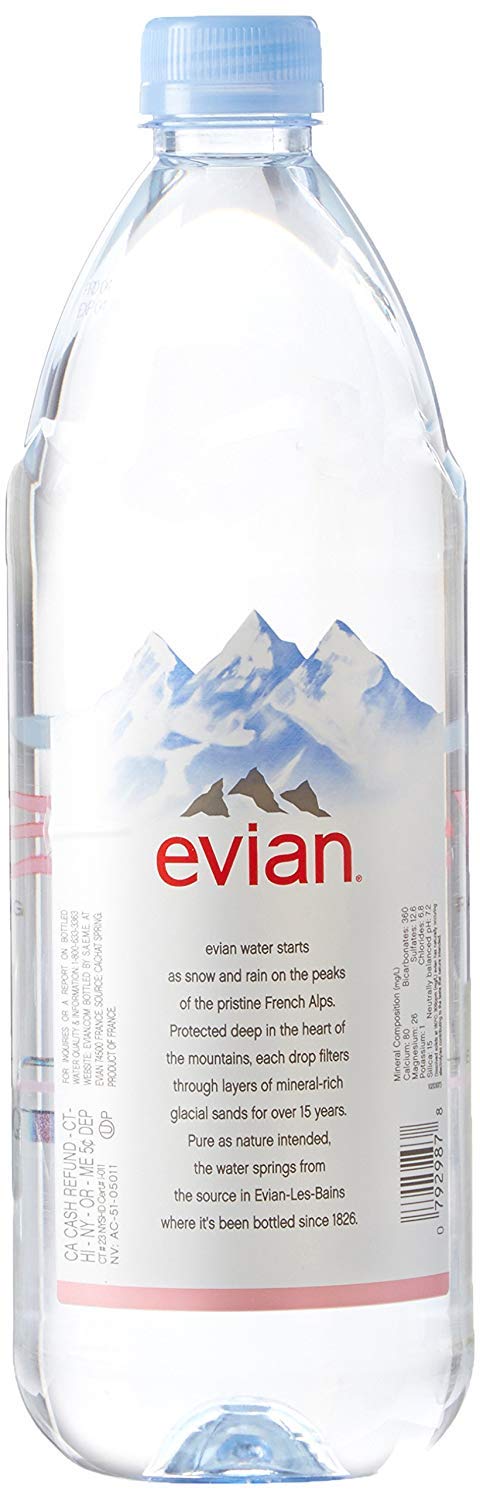 Quality evian Natural Spring Water (One Case of 12 Individual Bottles, Each Bottle is 1 Liter) Naturally Filtered Spring Water in Large Bottles