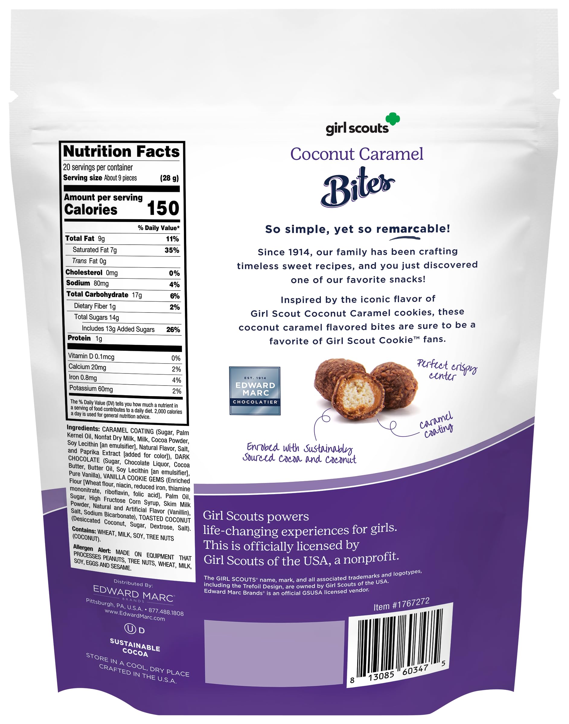Premium Edward Marc Coconut Caramel Bites, 20 oz – Girl Scouts-Inspired Candy, Chocolate-Coated Snacks, Sweet Treats, Dessert Bites, Giftable Gourmet Snacks