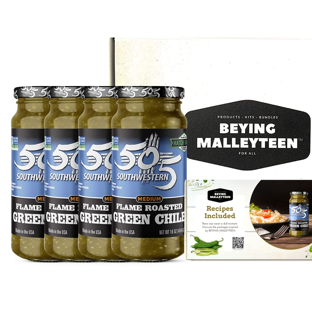 Quality 505 Southwestern 16oz jars Diced Flame Roasted Green Hatch Chile – Medium (4 pack) with Recipes (by Beying Malleyteen)