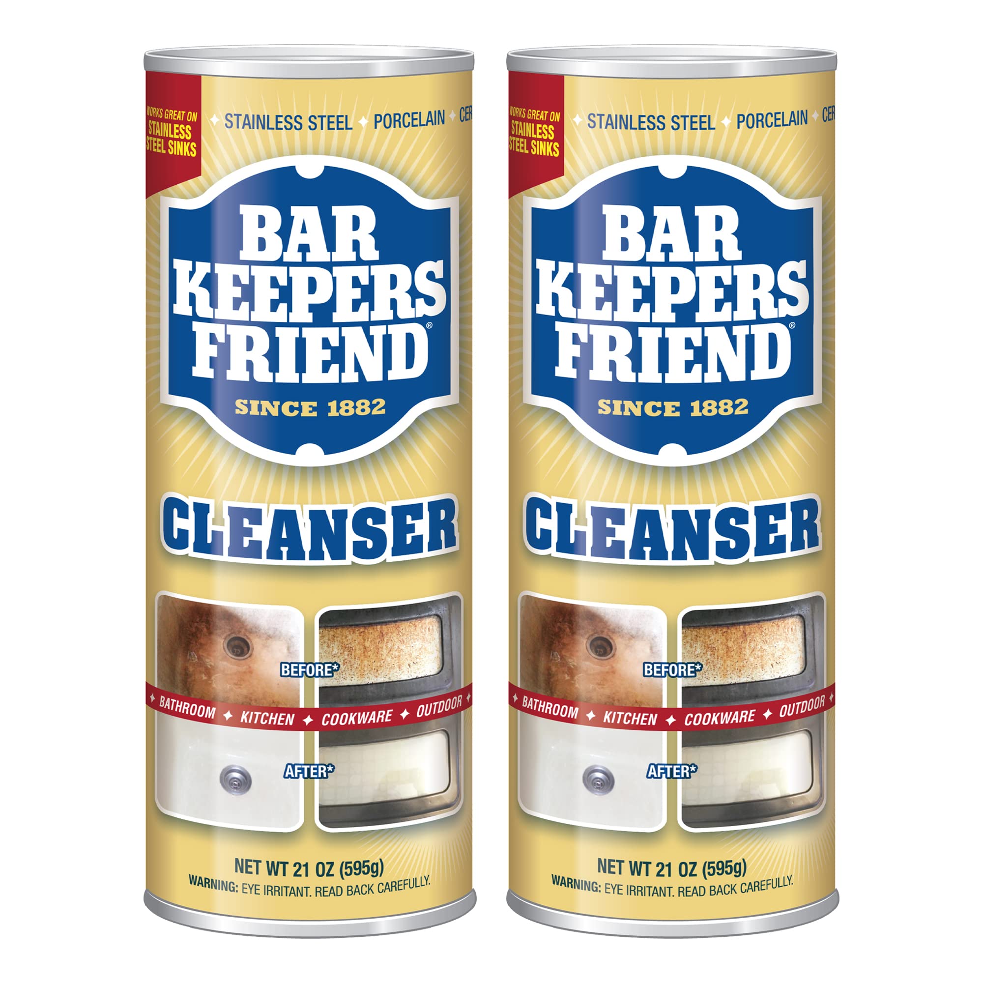 Quality Bar Keepers Friend Powder Cleanser 21 oz - Multipurpose Cleaner & Stain Remover - Bathroom, Kitchen & Outdoor Use - for Stainless Steel, Aluminum, Brass, Ceramic, Porcelain, Bronze and More (2)