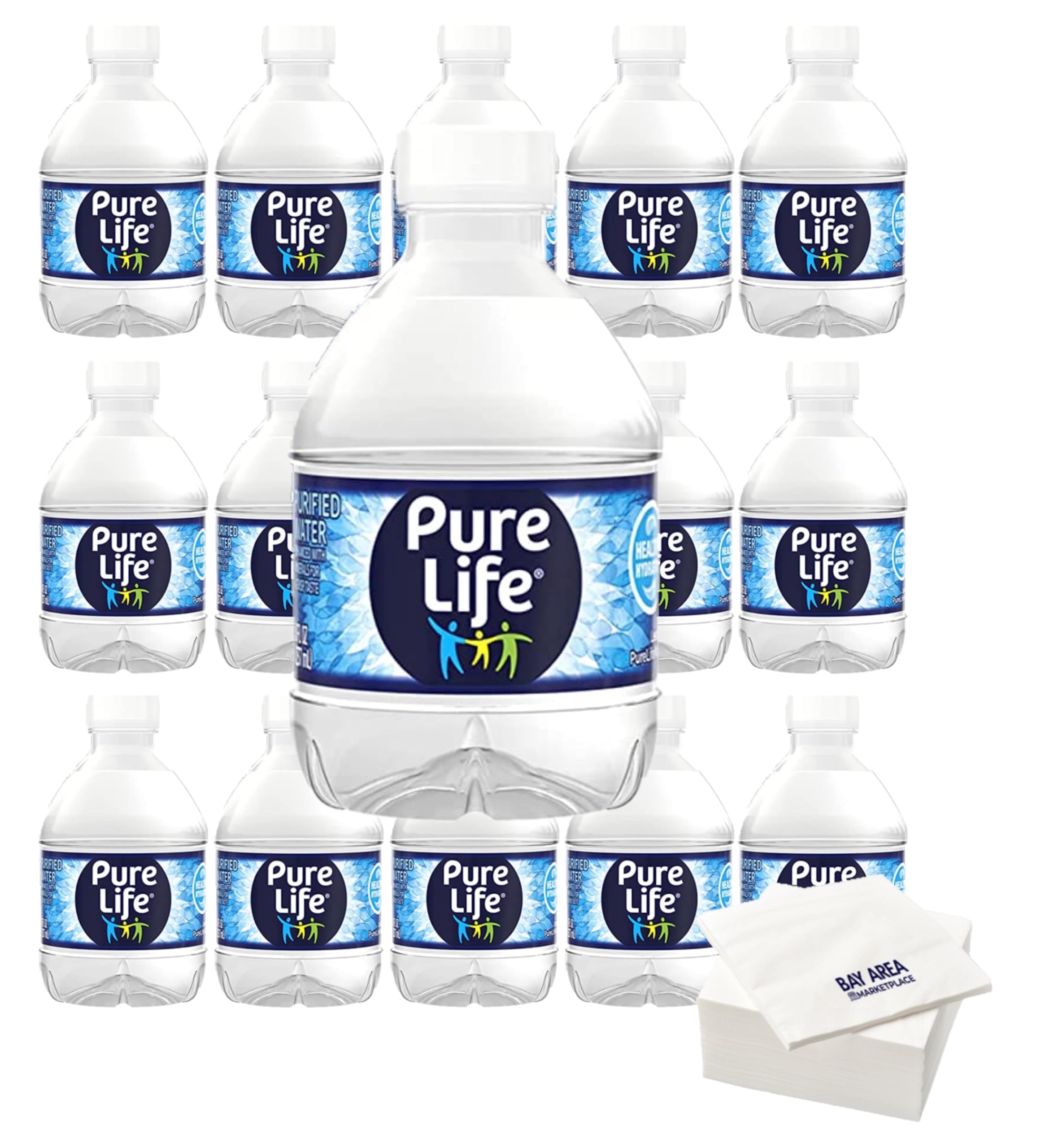 Quality TRIBECA Nestle Pure Life Water, 8oz Bottles, Pack of 15 with Bay Area Marketplace Napkins
