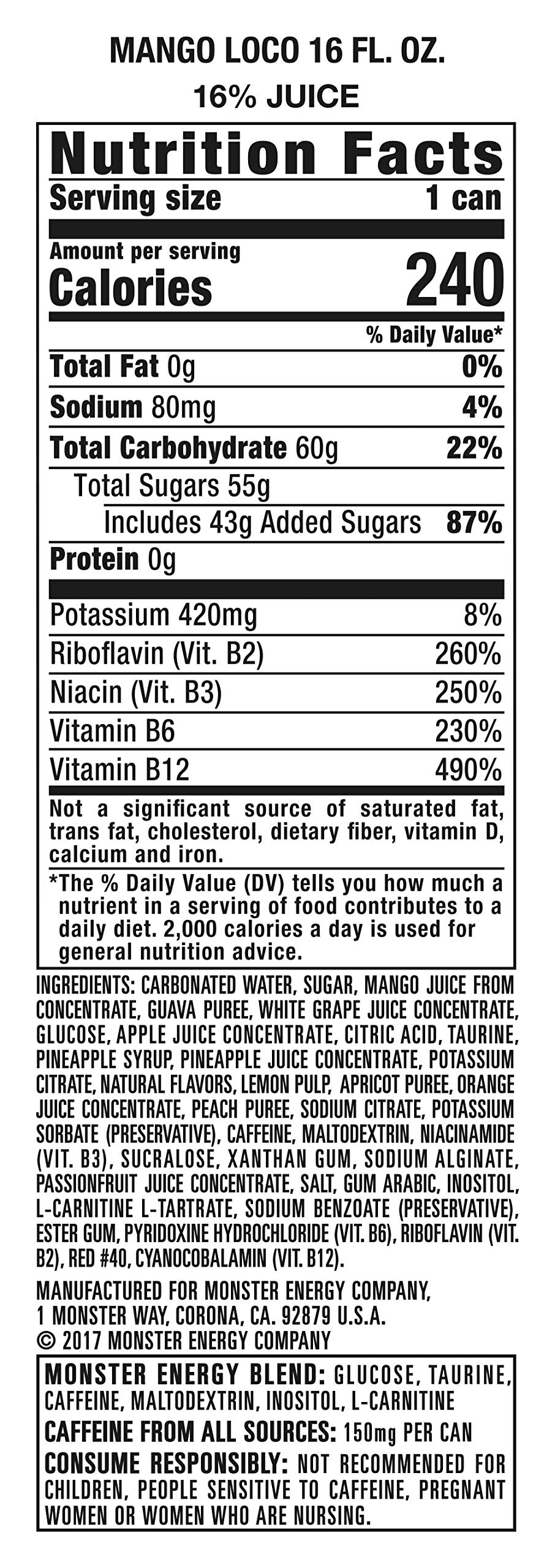 Quality Monster Energy Juice Monster Mango Loco, Energy + Juice, Energy Drink, 16 Ounce (Pack of 12)