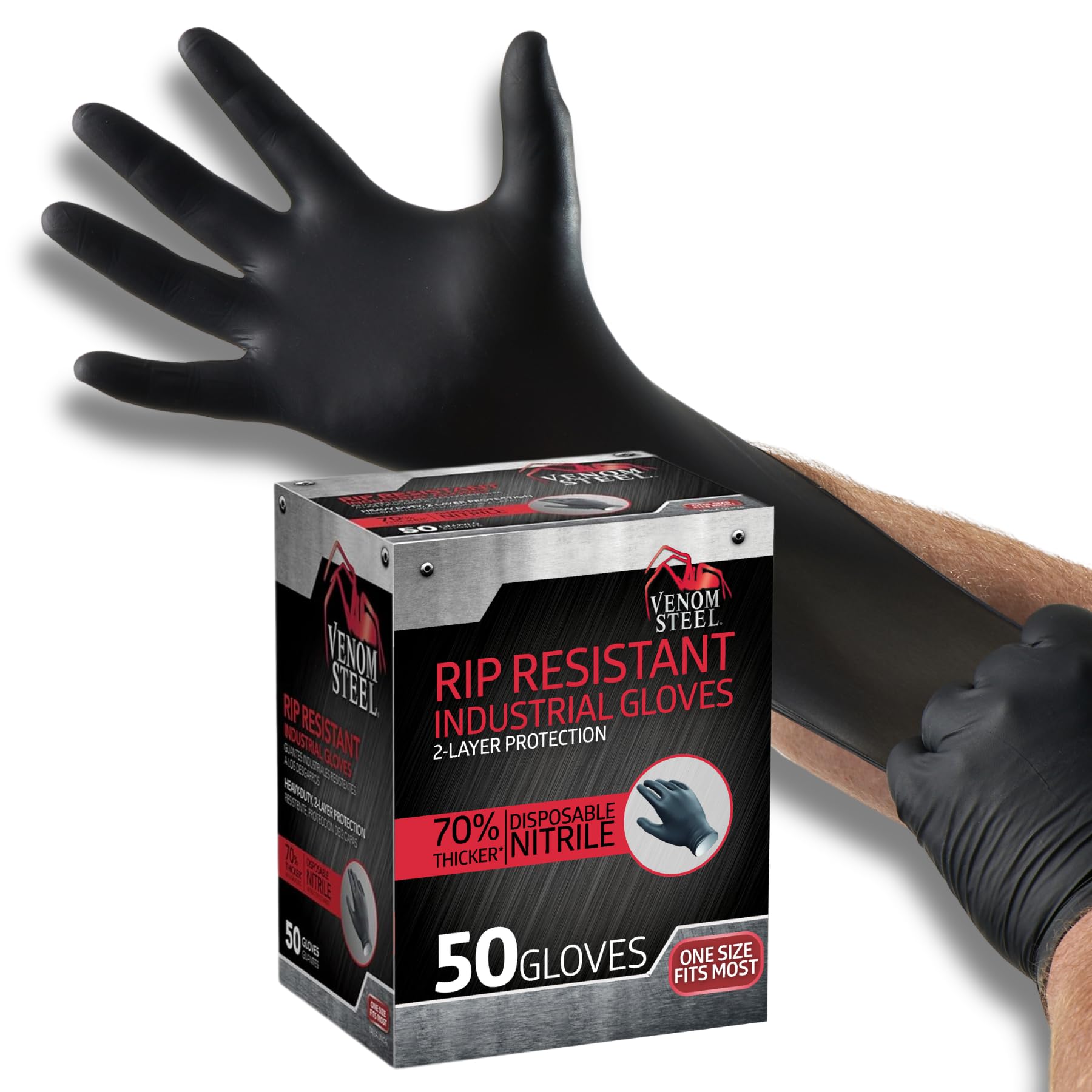 Premium Venom Steel Industrial Nitrile Gloves, 6 mil, 2 Layer Rip Resistant, XL, 100 Count