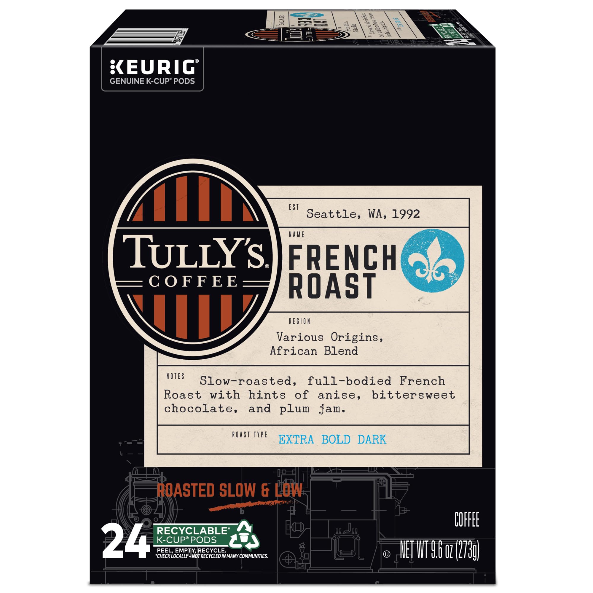 Quality Tully's Coffee French Roast, Keurig Single-Serve K-Cup Pods, Dark Roast, 96 Count