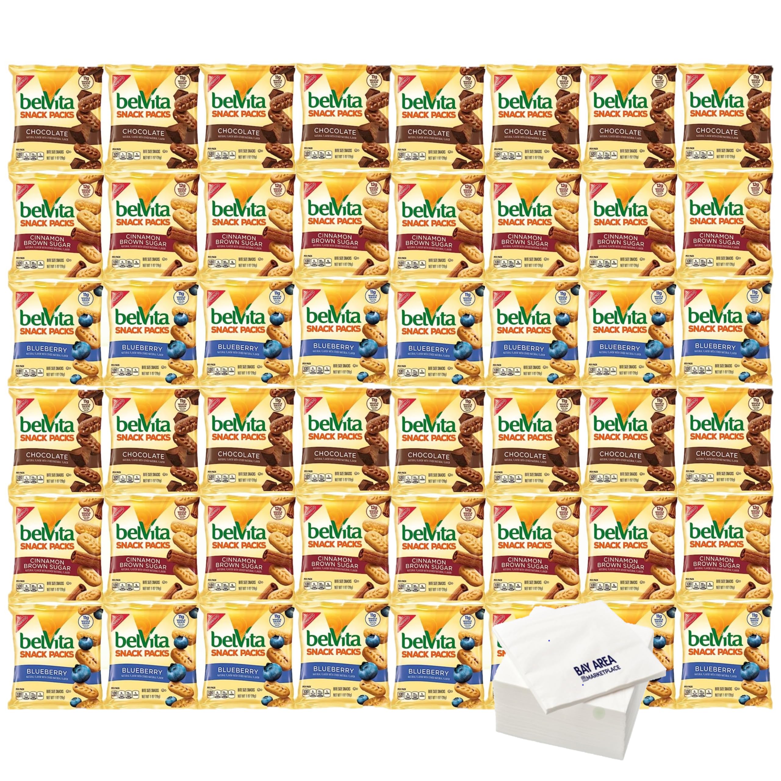 Quality Belvita Breakfast Biscuits Bite-Size, Variety, 1 oz snack packs (Pack of 36) with Bay Area Marketplace Napkins