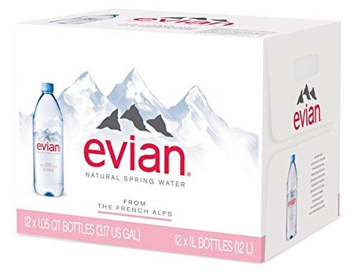 Quality evian Natural Spring Water (One Case of 12 Individual Bottles, Each Bottle is 1 Liter) Naturally Filtered Spring Water in Large Bottles
