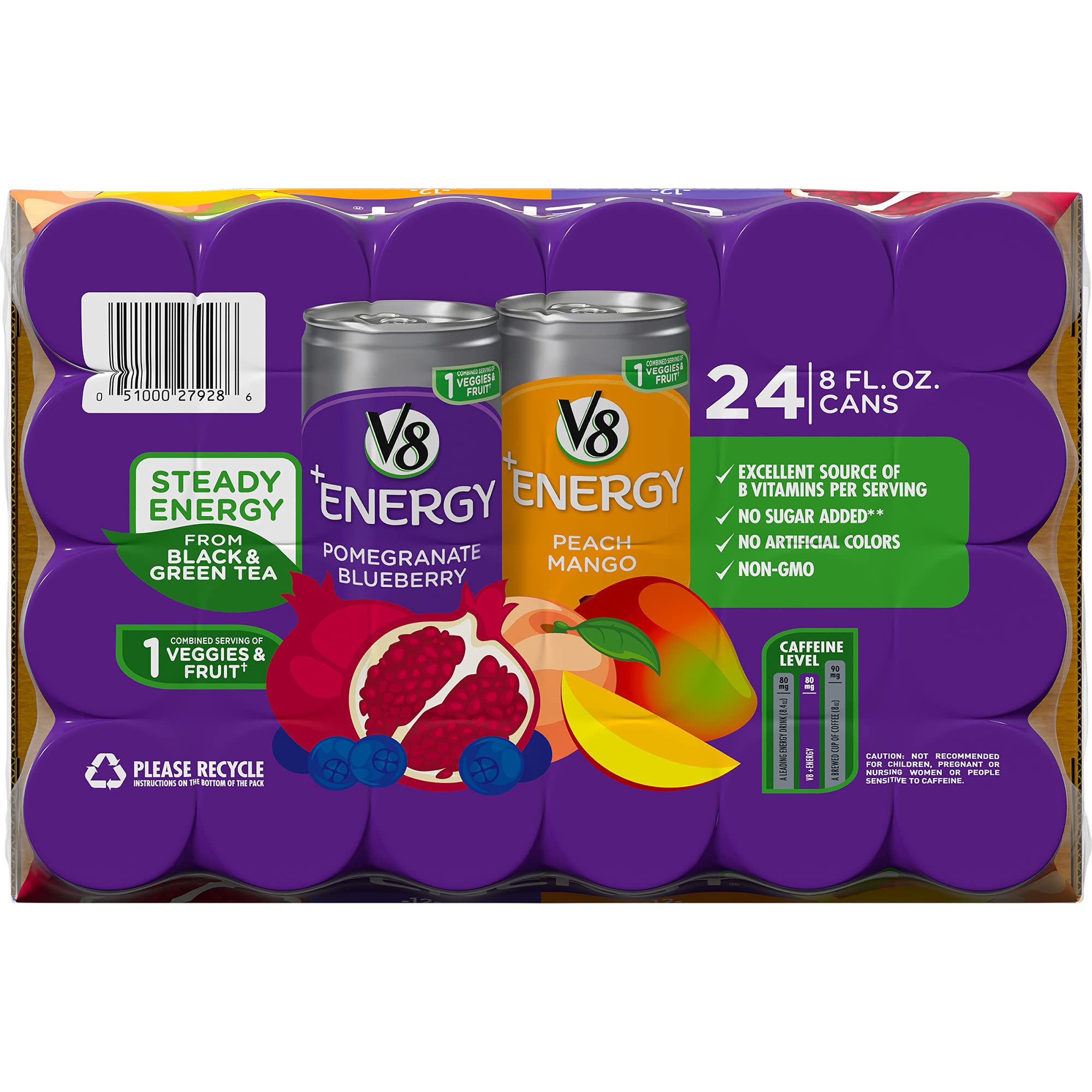Quality V8 +Energy Variety Pack, Healthy Energy Drink, 12 Pomegranate Blueberry and 12 Peach Mango, 8 Oz Can)