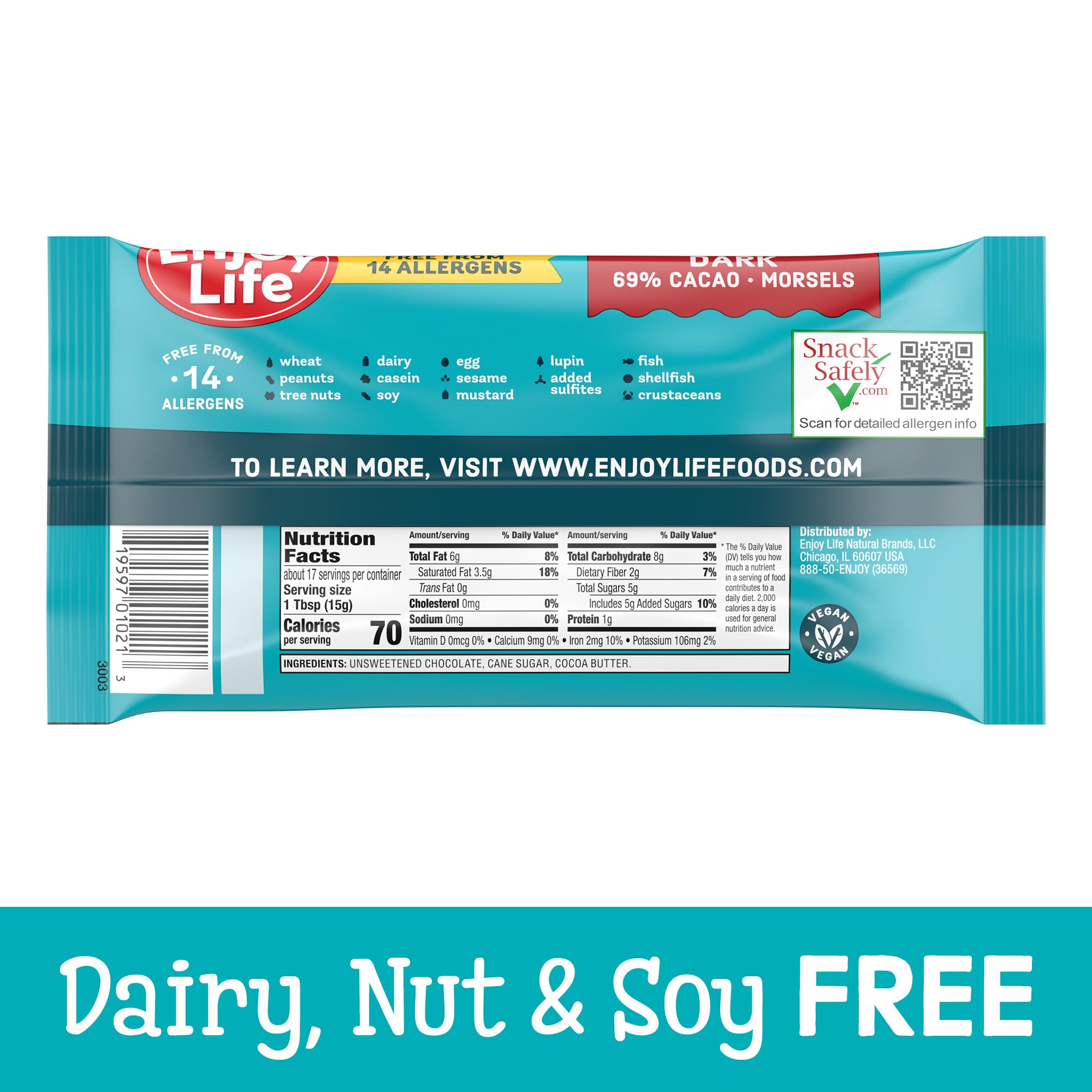 Quality Enjoy Life Baking Dark Chocolate Morsels, Dairy Free Chocolate Chips, Soy Free, Nut Free, Non GMO, Gluten Free, Vegan Chocolate Chips, Bulk Chocolate 12 Bags (9 oz)