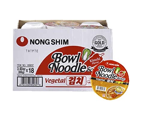 Nongshim Bowl Noodle Soup, Spicy Kimchi, 3.03 Ounce (Pack of 18)