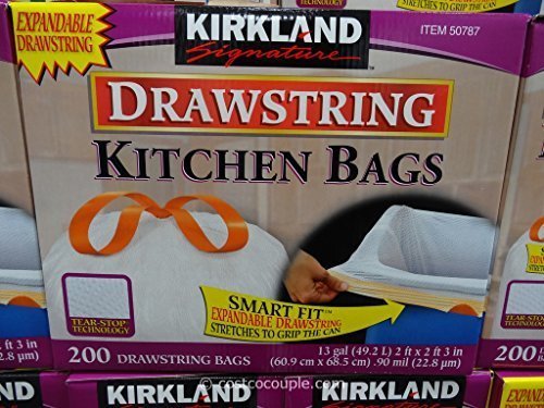 Premium Kirkland Signature Drawstring Kitchen Trash Bags - 13 Gallon, 200 Count