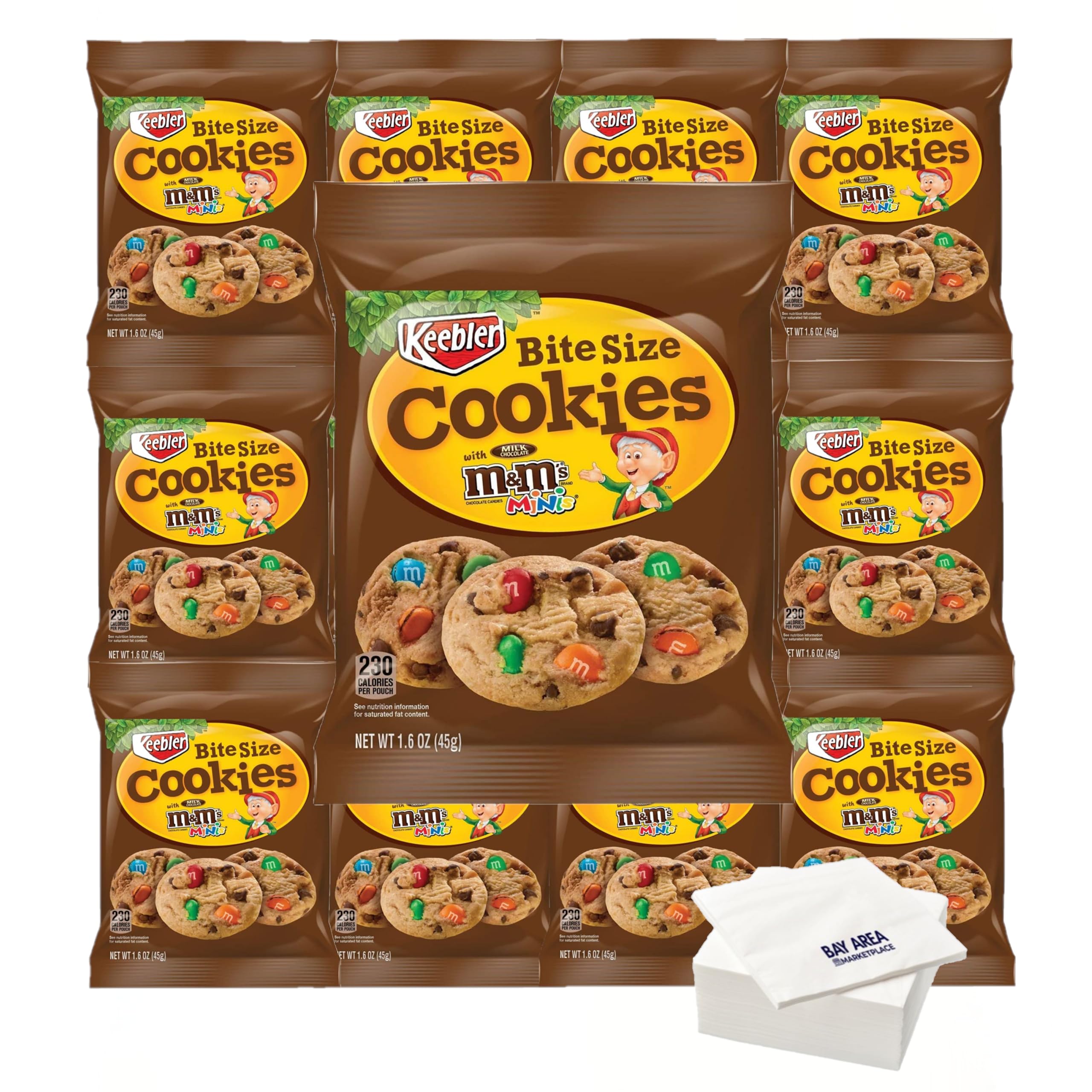 Premium Keebler M&M Cookies, 1.6oz Pouches, 12 Count with Bay Area Marketplace Napkins