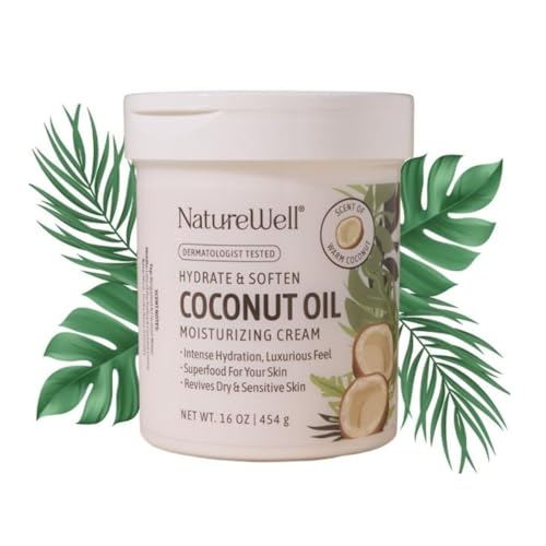 Quality NATURE WELL Hydrate & Soften Coconut Oil Moisturizing Cream for Face, Body, & Hands, Non-Greasy, Intense Hydration & Luxurious Feel, Revives Dry & Sensitive Skin, Superfood for Your Skin, 16 Oz