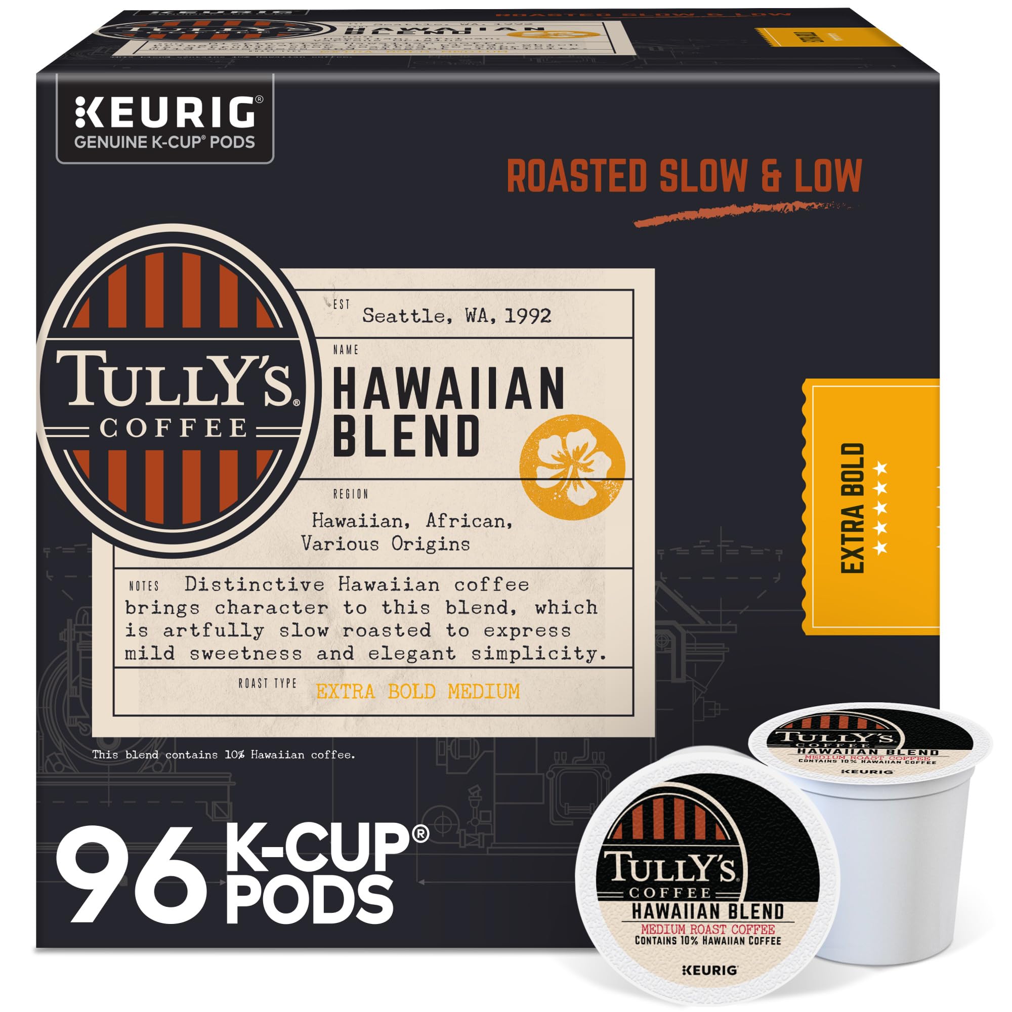 Quality Tully's Coffee Hawaiian Blend Keurig Single-Serve K-Cup Pods, Medium Roast Coffee, 96 Count