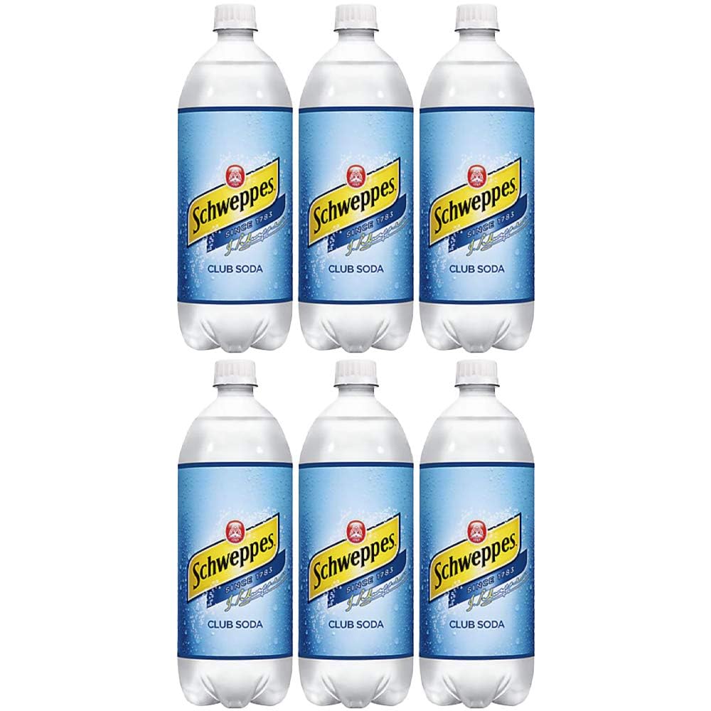 Premium Schweppes Club Soda, 33.8 Oz Bottle (Pack of 6, Total of 202.8 Oz)