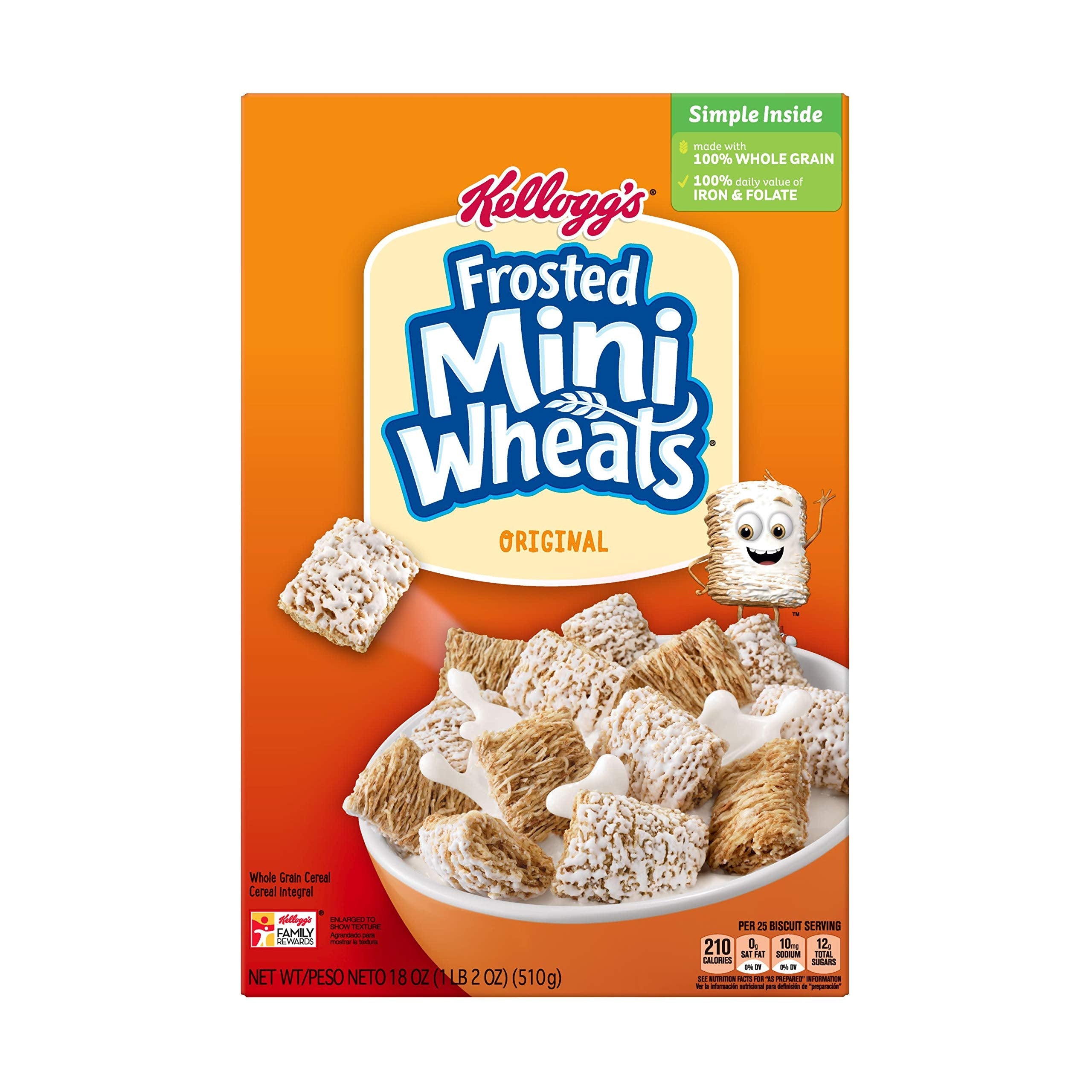 Nutritious Kellogg's Frosted Mini-Wheats Cold Breakfast Cereal, Whole Grain, High Fiber Cereal, Kids Snacks