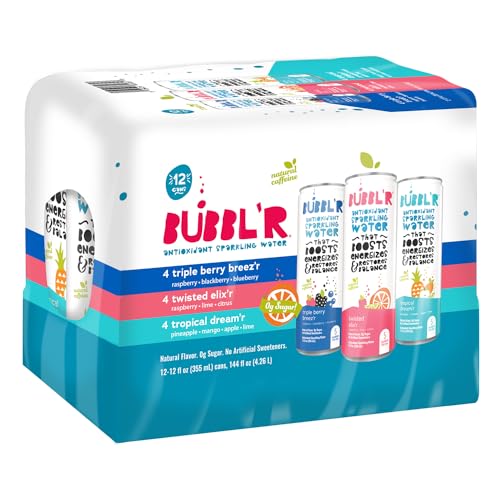 Quality BUBBL'R Antioxidant Sparkling Water with Natural Caffeine, Zero Sugar, Natural Flavor and No Artificial Sweeteners