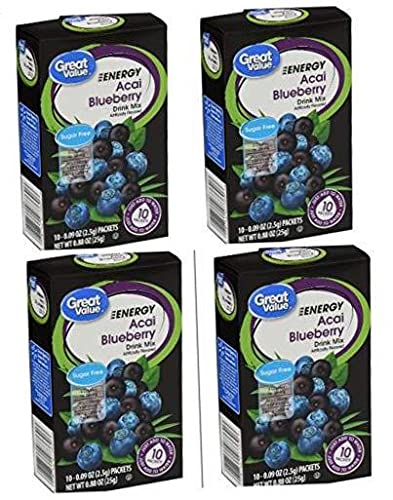 Energy Acai Blueberry Sugar-Free Drink Mix: 4 box count (40 packets) .2 pack