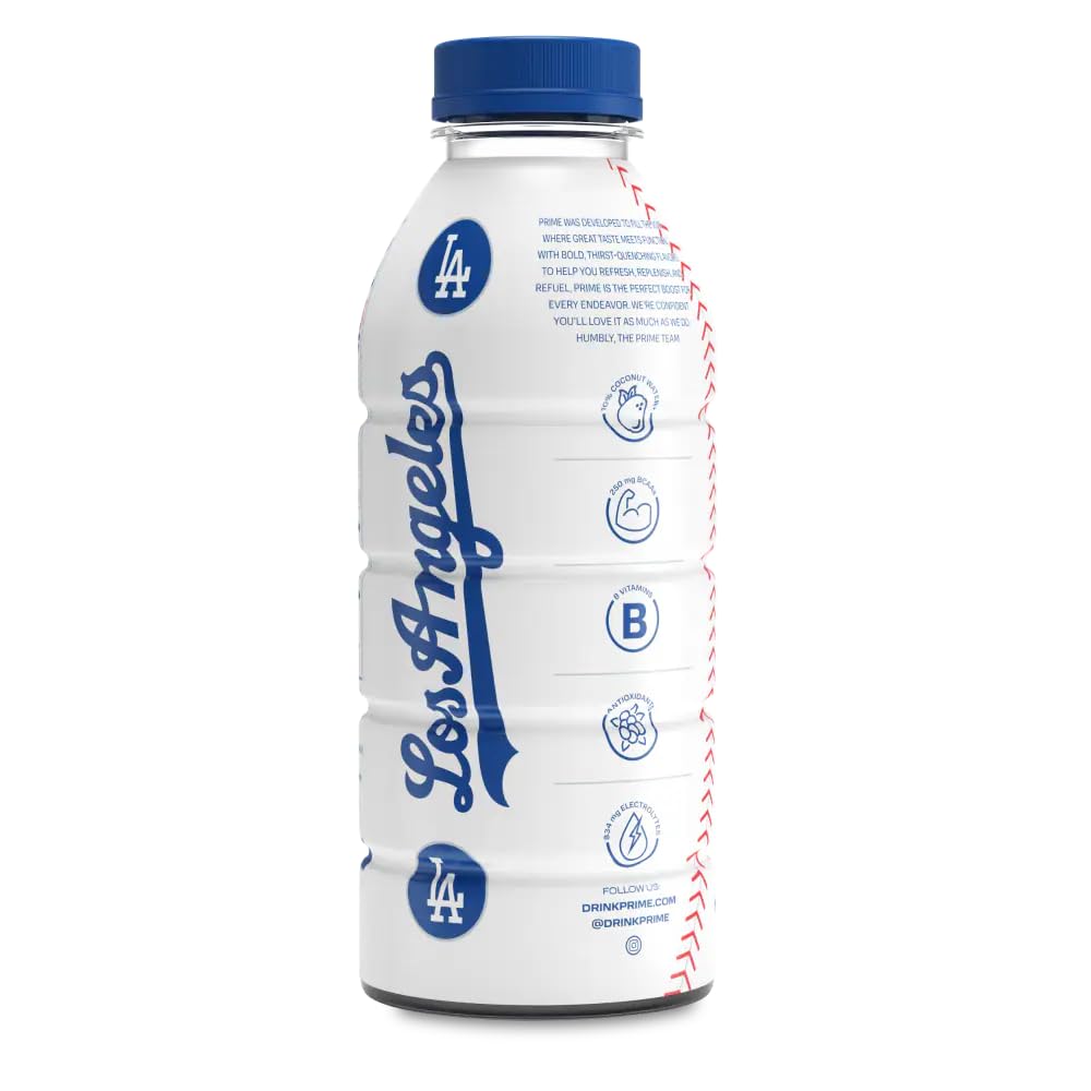 PRIME Dodgers Limited Edition | Sports Drinks | Electrolyte Enhanced for Ultimate Hydration | 250mg BCAAs | B Vitamins | Antioxidants | 2g Of Sugar | 16.9 Fluid Ounce | 12 Pack