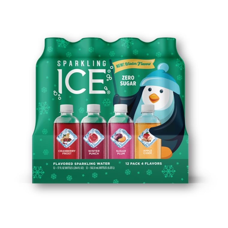 Sparkling Ice Winter Variety Pack, Flavored Water, Zero Sugar, with Vitamins and Antioxidants, 17 fl oz, 12 count (Cranberry Frost, Winter Punch, Sugar Plum, Apple Cider)