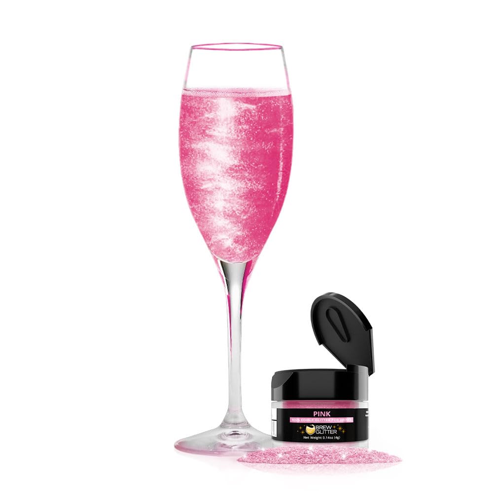 Brew Glitter Pink Edible Glitter (4g, 1x Shaker Jar) | Romantic Shimmer for a Charming Beverage Experience!