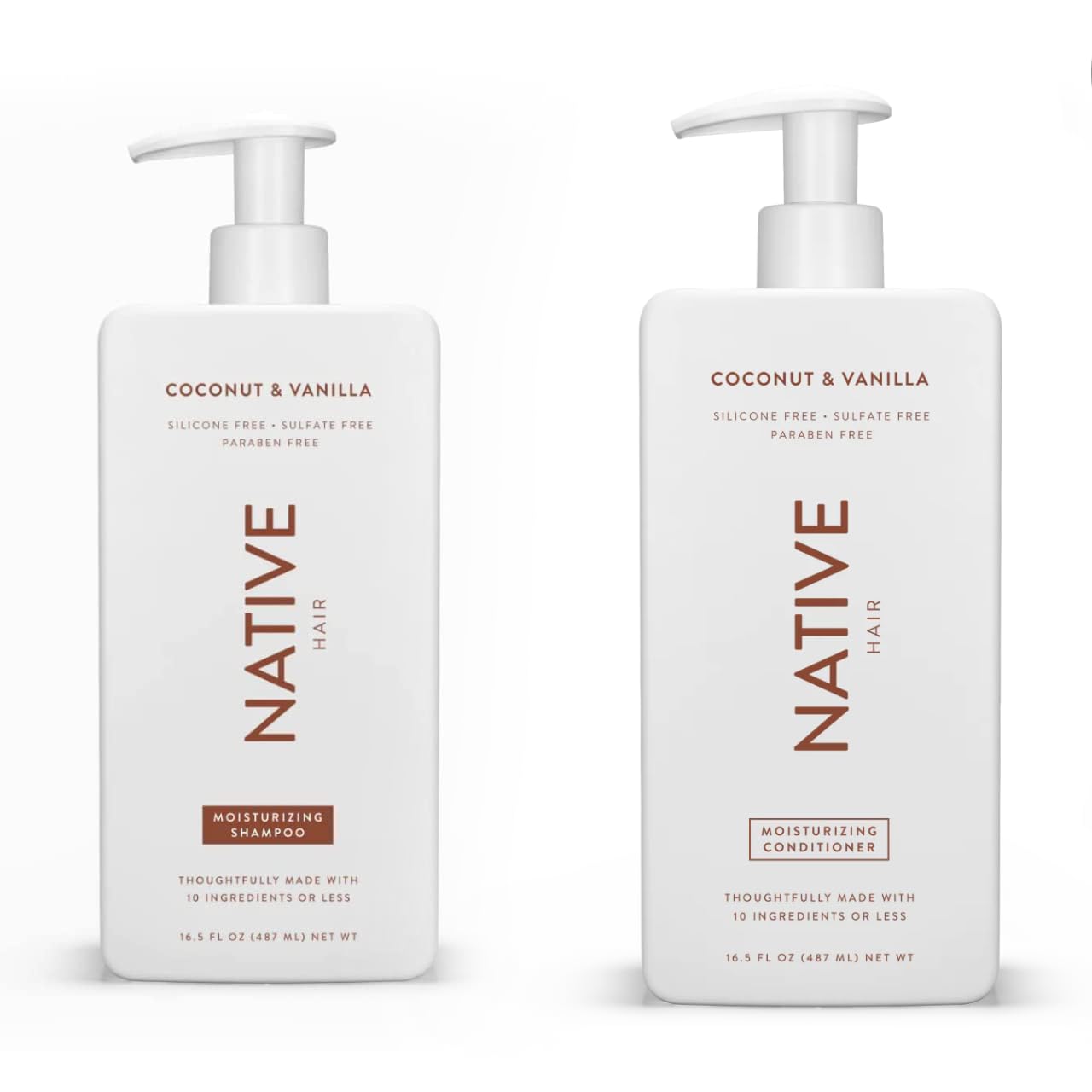 Native Shampoo and Conditioner Set | Sulfate Free, Paraben Free, Dye Free, with Naturally Derived Clean Ingredients| Moisturizing 16.5 oz 1.3 ounces (Coconut & Vanilla)