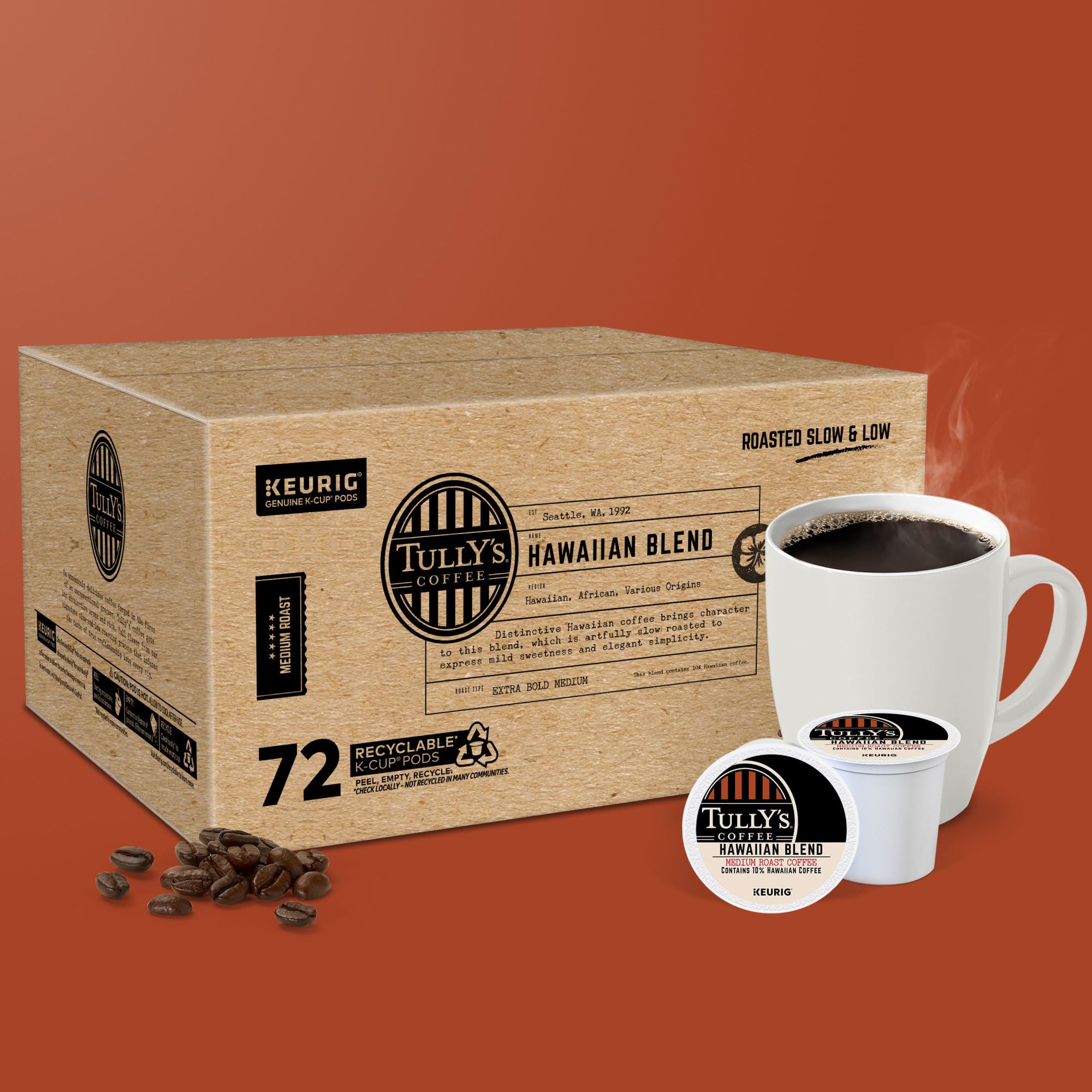 Premium Tully's Coffee French Dark Roast, K-Cup for Keurig Brewers