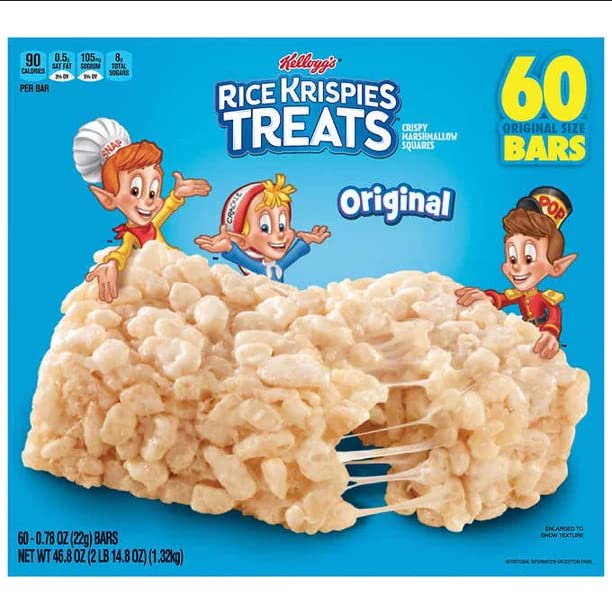 Kellogg's Rice Krispies Treats Crispy Marshmallow Squares Individually Wrapped Bars, 60 Count