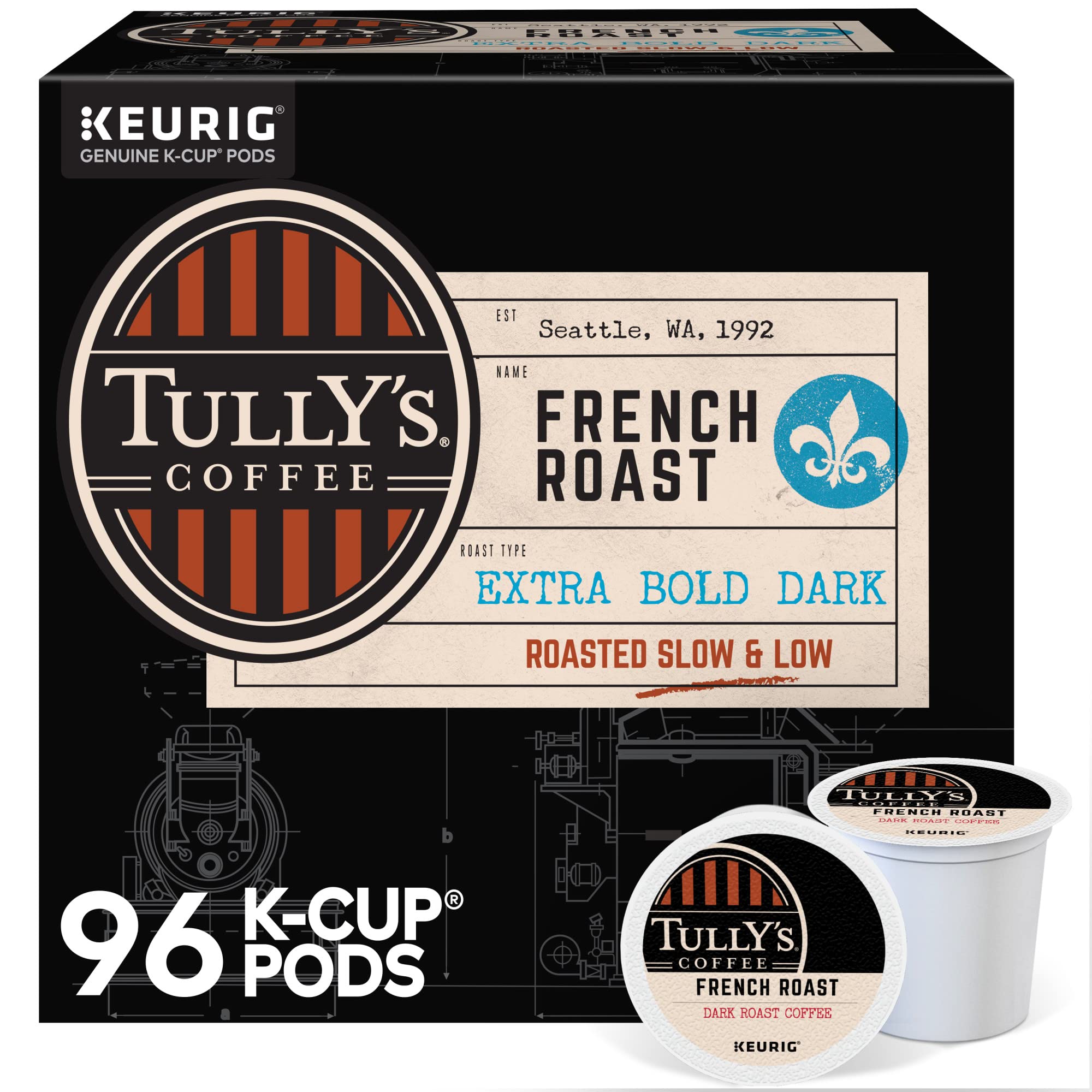 Quality Tully's Coffee French Roast, Keurig Single-Serve K-Cup Pods, Dark Roast, 96 Count