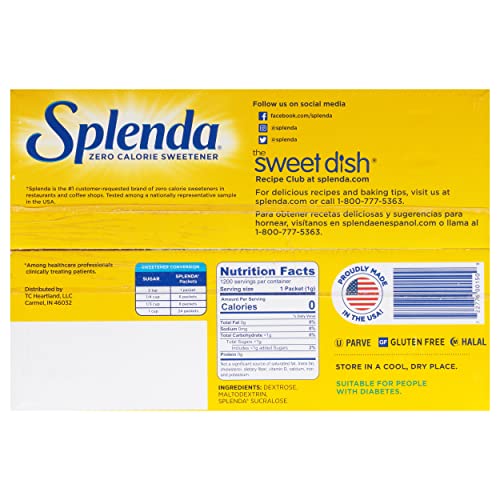 Premium SPLENDA Naturals No Calorie Stevia Sweetener, Single-Serve Packets