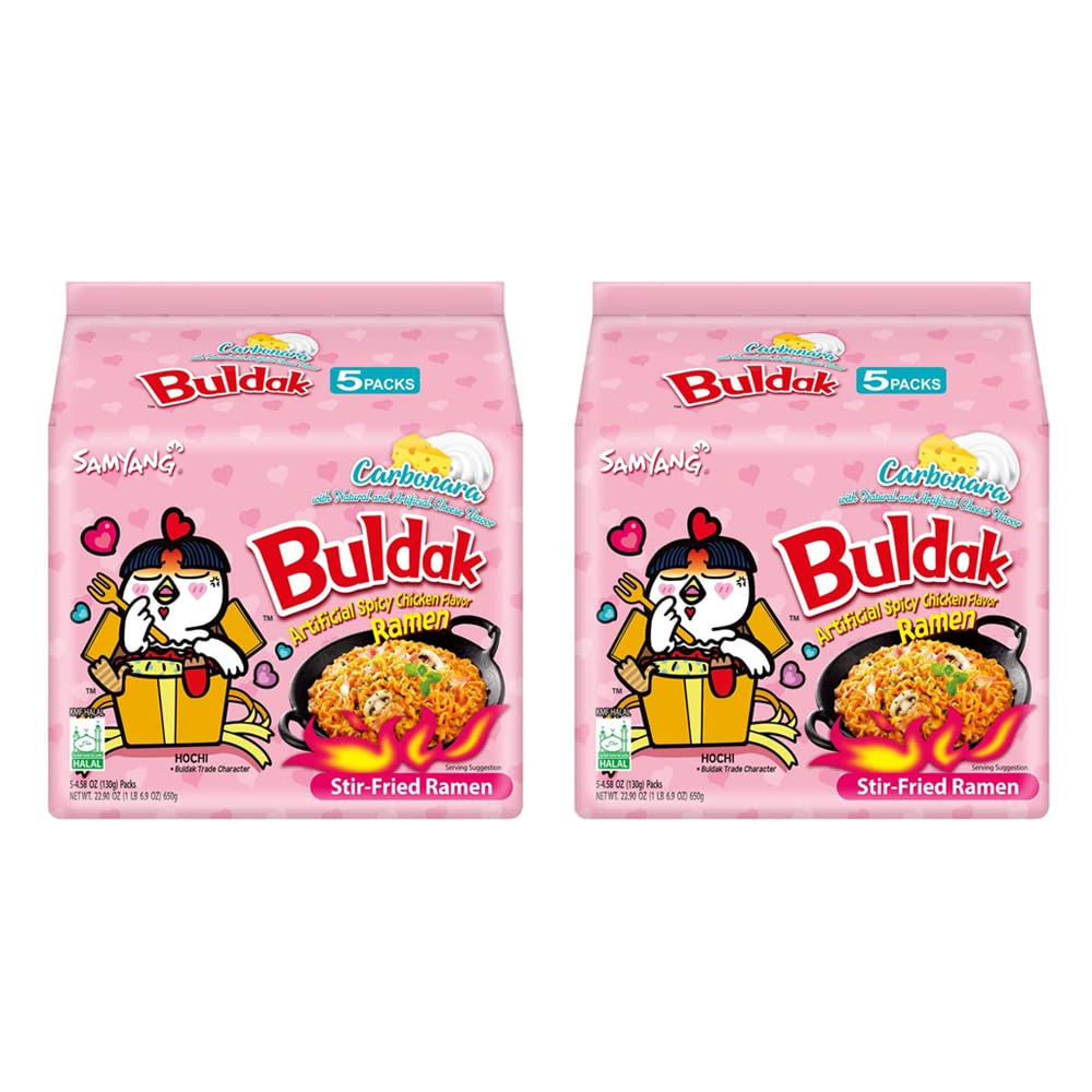 Premium Samyang Buldak Hot Spicy Chicken Ramen Noodle Korean Stir-Fried Ramen, Carbonara Flavor, 4.58 OZ(130g), Pack of 10