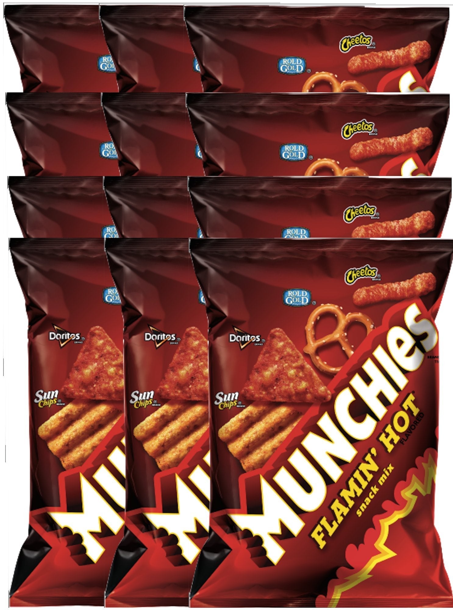 Premium Munchies Flamin’ Hot Snack Mix Net WT. 3 Oz Snack Care Package For College, Military, Sports (12)