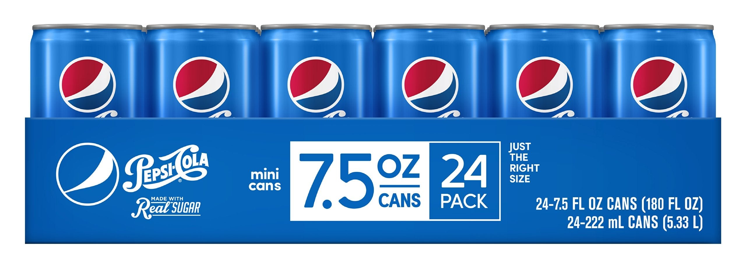 Premium Pepsi Made with Real Sugar, 7.5 Fl Oz Mini Cans, 24 Pack