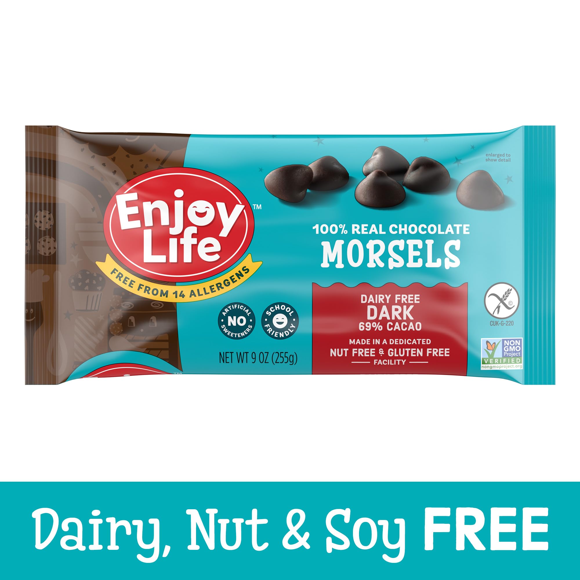 Quality Enjoy Life Baking Dark Chocolate Morsels, Dairy Free Chocolate Chips, Soy Free, Nut Free, Non GMO, Gluten Free, Vegan Chocolate Chips, Bulk Chocolate 12 Bags (9 oz)