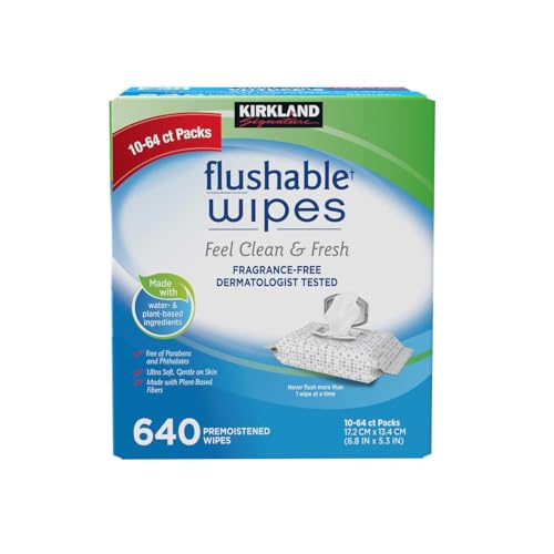 Premium Kirkland Signature Premoistened Flushable Wipes, Fragrance Free, 640-count